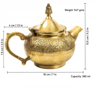 Putrika Traditional Handcrafted Brass Tea Kettle | Tea Pot | Engraved Design Pot | Coffee Pots |Serving Tea And Coffee Beverages| Antique Brass Look 