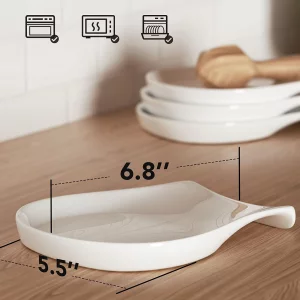 Apple Ceramic Spoon Rest, White Spoon Rest for Stove Top, Spoon Holder for Kitchen Counter, Kitchen Decor and Accessories, 5.5 inch
