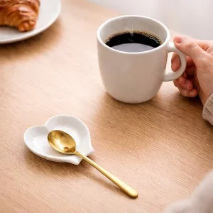 Coffee Spoon Rest, Heart Shaped Ceramic Teaspoon Holder for Espresso Bar Decor, Small Kitchen Accessories, 3.75