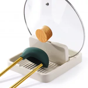 AIERSA Plastic Spoon Rest with Lid Holder for Stove Top, Heat Resistant Utensil Rest for Spatula & Ladle, Drip Tray for Countertop, Kitchen Cooking A
