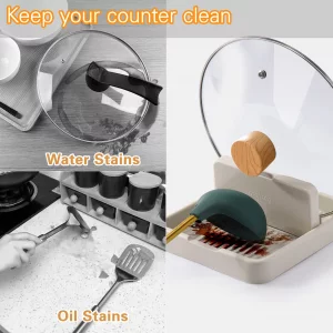 AIERSA Plastic Spoon Rest with Lid Holder for Stove Top, Heat Resistant Utensil Rest for Spatula & Ladle, Drip Tray for Countertop, Kitchen Cooking A