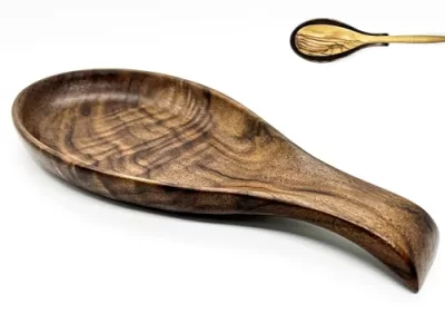 Kityemo Walnut Wooden Spoon Rest Cooking Spoon Holder Organizer Heat-Resistant Wood Utensil Rest, Spoon Holder for Stove Top, Kitchen Utensil Holder 
