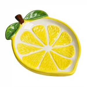 WAIT FLY Ceramic Lemon Spoon Rest Spoon Holder for Kitchen Counter/Stove Top Stable Utensil Rest-Yellow-A