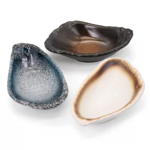 LINXUXIE Ceramic Spoon Rest for Stove Top, 3 PCS Shell-Shaped Stable Glaze Sauce Tray Fruits Dish Porcelain Utensil Spoon Holder for Kitchen Counter 