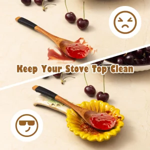 2 Pack Spoon Rest for Stove Top, Sunflower Ceramic Spoon Holder for Kitchen Counter Cooking Utensil Ladle Spatula Holder Cute Spoon Rest Sunflower Ki