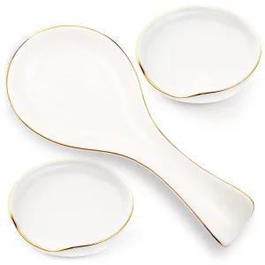 Patelai 3 Pcs Ceramic Spoon Rest for Stove Top 4 Inch Small Spoon Holder for Kitchen Counter Cooking Ladle Utensil Rest for Coffee Tea Farmhouse Rust