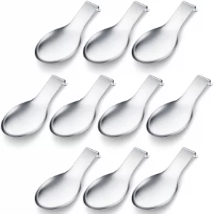 Nuanchu 10 Pcs Stainless Steel Spoon Rest Spatula Ladle Holder Spoon for Stove Top Heavy Duty Spatula Holder for Countertop Dishwasher Safe Utensil R