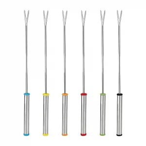 6PCS 9.5in Fondue Sticks Stainless Steel Barbecue Fruit Dessert Forks with Handle for Roast Meat Chocolate Dessert Cheese Marshmallows