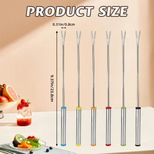 6PCS 9.5in Fondue Sticks Stainless Steel Barbecue Fruit Dessert Forks with Handle for Roast Meat Chocolate Dessert Cheese Marshmallows