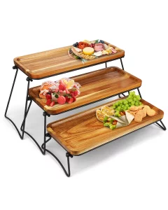 3 Tier Cupcake Stand and Towers Large Serving Tray for Party Acacia Wooden Dessert Table Display Set Decorative Tray Tiered Tray Decor Small Chees Ch