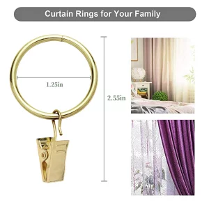 Fivebop 40 Pack Rings Curtain Clips Rustproof Metal Window Drapery Clip Vintage Heavy Duty Eyelet Curtain Rods Hangers Rings with Hooks, 1.25In Inner