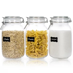 CHEFSTORY 50oz Airtight Glass Jars with Lids, 3 PCS Food Storage Canister for Kitchen & Pantry Organization, Square Mason Jar Containers for Storing 