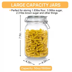 CHEFSTORY 50oz Airtight Glass Jars with Lids, 3 PCS Food Storage Canister for Kitchen & Pantry Organization, Square Mason Jar Containers for Storing 