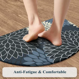 KIMODE Half Circle Kitchen Mats for Floor Cushioned Anti Fatigue,Semi Round Floral Boho Kitchen Rug Non Slip,Waterproof Kitchen Carpet Decor for Sink