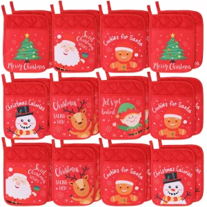 Zhehao 24 Pieces Christmas 7''x 9'' Pocket Potholders with Pocket Kitchen Hot Pads Heat Resistant Christmas Pot Holder (Red)