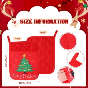 Zhehao 24 Pieces Christmas 7''x 9'' Pocket Potholders with Pocket Kitchen Hot Pads Heat Resistant Christmas Pot Holder (Red)