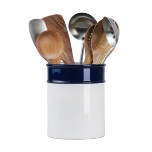 Bicuzat Ceramic Navy Blue Pattern Kitchen Utensil Holder, Large Cooking Utensil Crocks for Kitchen Countertop, Simple Style Utensil Organizer