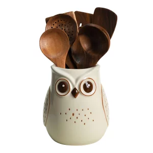 SOCOSY Owl Ceramic Kitchen Utensil Holder For Countertop, Cooking Utensil Crock Holder Spatula Holder