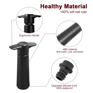 BETTFOR Wine Saver Pump with 4 Vacuum Wine Stoppers, Wine Bottle Stoppers with Food Grade Silicone Leak proof Keep Fresh Suitable for All Standard Wi