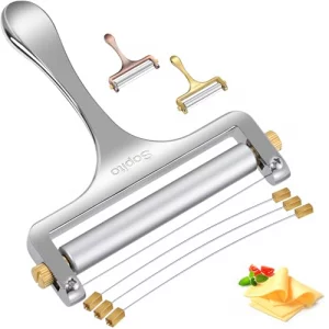 Sopito Stainless Steel Wire Cheese Slicer With 3 Extra Wires Adjustable Thickness, Handheld Cheese Block Cutter for Cheddar, Gruyere, Raclette, Mozza