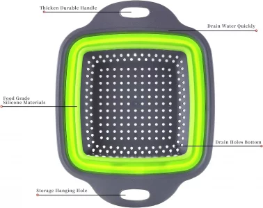 SKY35 Collapsible Colander,Collapsible Colander Set,Folding Kitchen Silicone Strainer,Vegetable Pasta And Fruit,Folding and Expandable Square Silicon