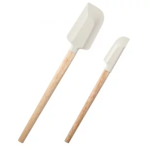 Ptwola 2 Pcs Wooden Handle Spatula Set White Silicone Spatulas Small Scraper Rubber Kitchen Utensil for Chefs Professional Baking Cooking Mixing Jar 