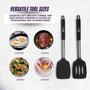 Premium Silicone Spatula Set (2-Piece) - High Heat-Resistant, Non-Slip Grip - Baking, Cooking, Mixing - BPA-Free, Great Gift for Home Chefs,