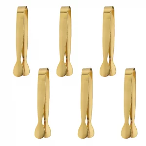 6Pcs Gold Mini Tongs, Stainless Steel Food Tongs Buffet Tongs Kitchen Tongs, Serving Tongs for Food, Buffet, Salad, Ice, Desserts, Sugar Cube