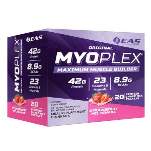EAS Original Myoplex Maximum Muscle Builder | Meal Replacement Protein Drink Mix 42g Protein | 20 Individual Packets (Strawberry Milkshake)