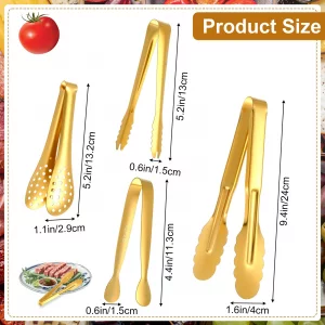 12 Pcs Gold Tongs for Serving Food Stainless Steel Small Gold Serving Tongs for Appetizer Tea Party Coffee Bar Food Ice Salad Barbecue Cookies Sugar,