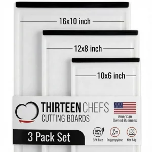 Thirteen Chefs Non Slip Cutting Board 3 Pack Set for Kitchens with Groove - BPA Free and Dishwasher Safe with 16, 12 and 10 Inch Sizes