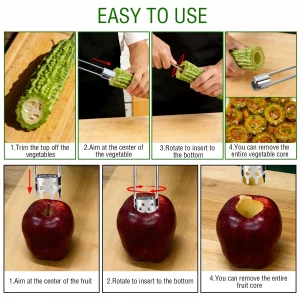 2PCS Apple Corer Tool,Bell Pepper Corer Seed Remover Tool,Stainless Steel Fruit Vegetable Corer Tool Kitchen Gadget for Pineapple,Pear,Tomato,Jalapen