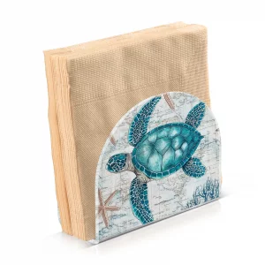 YNNALE Vintage Sea Turtle Napkin Holder for Table Acrylic Cocktail Starfish Nautical Map Turtle Napkin Holders Decorative Tissue Paper Holder Vertica