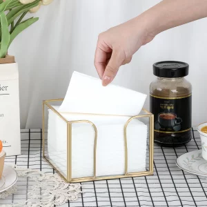Sumnacon Glass Napkin Holder for Table, Stylish Cocktail Napkin Holder,Modern Napkin Holders for Paper Napkins,Gold Napkin Holders for Kitchen Dining