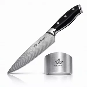 EZTICO 8 inch Professional Chef Cooking Knife with Finger Guard - Super Sharp Kitchen Knife for Precision Cutting - Ideal Kitchen Gadget for Chefs wi