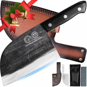 XYJ Authentic Since 1986,Outstanding Ancient Forging,6.7 Inch Full Tang,Serbian Chefs knife,Chef Meat Cleaver,Kitchen Knives,Set with Leather Sheath,