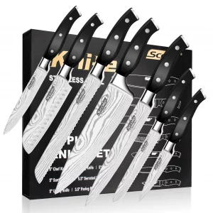 SCOLE Chef Knife Ultra Sharp Kitchen Knife Set 7-Piece, Premium German 1.4116 Stainless Steel Chefs Knife Set, Ergonomic Handle Professional Full Ta