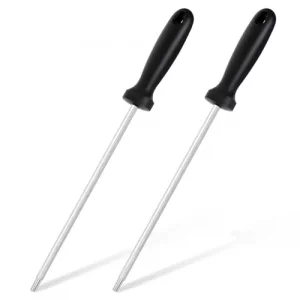 2 PCS Kitchen Knife Sharpener Rod, High Carbon Knife Sharpening Rod with Ergonomic PP Handle, 9 Inch Knife Honing Rods for Knives Chefs and Home Cook