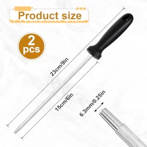2 PCS Kitchen Knife Sharpener Rod, High Carbon Knife Sharpening Rod with Ergonomic PP Handle, 9 Inch Knife Honing Rods for Knives Chefs and Home Cook