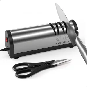 Narcissus Knife Sharpener, Professional 2 Stage Electric Knife Sharpener for Quick Sharpening & Polishing, with Scissors Sharpener and Metal Dust Col
