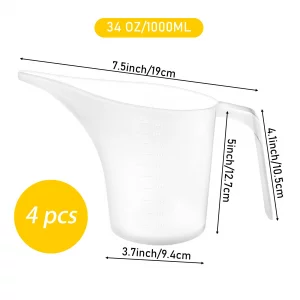 4 Pack Measuring Funnel Pitcher,PlasticMeasuring Cup with Long Spout,Large for Bakeware,Pancake,Batter,Muffin,Cakes,Soap Making,Watering Plants(1000M