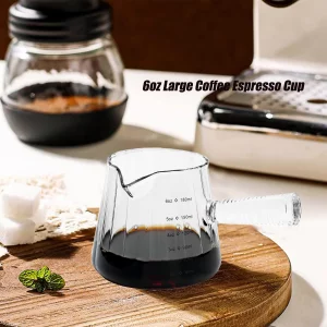 FANTESTICRYAN 6OZ Measuring Cup, Ribbed Borosilicate Glass Espresso Cup, V-Shaped Spout Drain Espresso Double Shots, Coffee Milk Tea Accessories (Cle