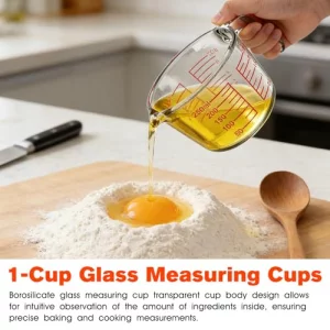 1 Cup Glass Measuring Cups,Clear Borosilicate Glass Liquid Measuring Cup for Kitchen & Baking Microwave Oven Dishwasher Safe Measuring Cups,8 oz/250m