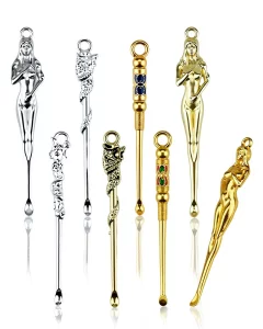 Dotbengc 8 PCS Tiny Shovel Spoons, Metal Small Spoons, Portable Scoop Necklace Charms Decorative Pendant, Little Measuring Spoon for Powder Salt Spic