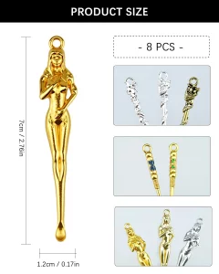 Dotbengc 8 PCS Tiny Shovel Spoons, Metal Small Spoons, Portable Scoop Necklace Charms Decorative Pendant, Little Measuring Spoon for Powder Salt Spic