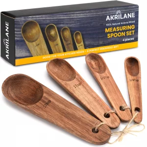 Wooden Measuring Spoons Set Kitchen Utensil Set Tools | Premium Acacia Wooden Spoon Kitchen Utensils for Chefs | Engraved Accurate Spoons for Dry and