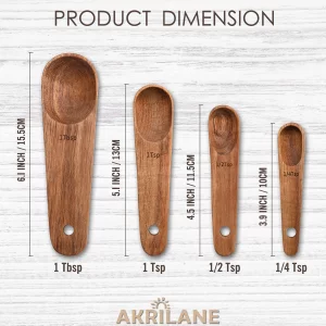 Wooden Measuring Spoons Set Kitchen Utensil Set Tools | Premium Acacia Wooden Spoon Kitchen Utensils for Chefs | Engraved Accurate Spoons for Dry and