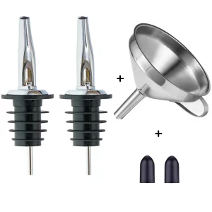 LanMa Olive Oil Pour Spout Stainless Steel Bottle Spout for Pours Liquor Vinegar Syrup or Oils with Stainless Steel Funnels (2pcs)