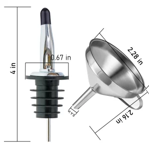LanMa Olive Oil Pour Spout Stainless Steel Bottle Spout for Pours Liquor Vinegar Syrup or Oils with Stainless Steel Funnels (2pcs)