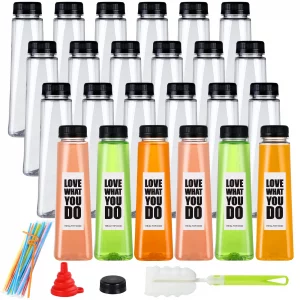 Fhxtcygj 24 Pack 12oz Empty PET Plastic Juice Bottles with Leak-Proof Caps Lids, Reusable Clear Water Bottle Food Grade Bulk Beverage Containers for 